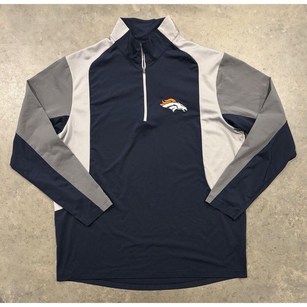Denver Broncos 1/4 Zip Pullover Mens XL Blue Gray NFL Football Antigua